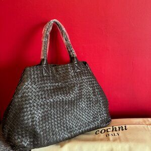 Cochni Italian Leather Brown XL Tote Weave Shoulder Bag - Unworn